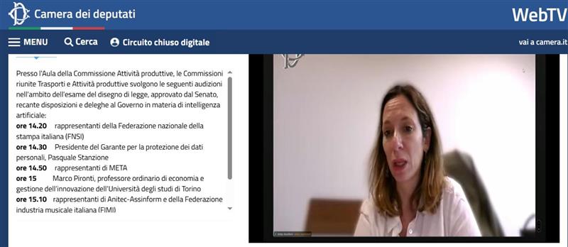 Intelligenza artificiale - Audizione presso le Commissioni riunite IX (Trasporti, poste e telecomunicazioni) e X (Attività produttive, commercio e turismo)